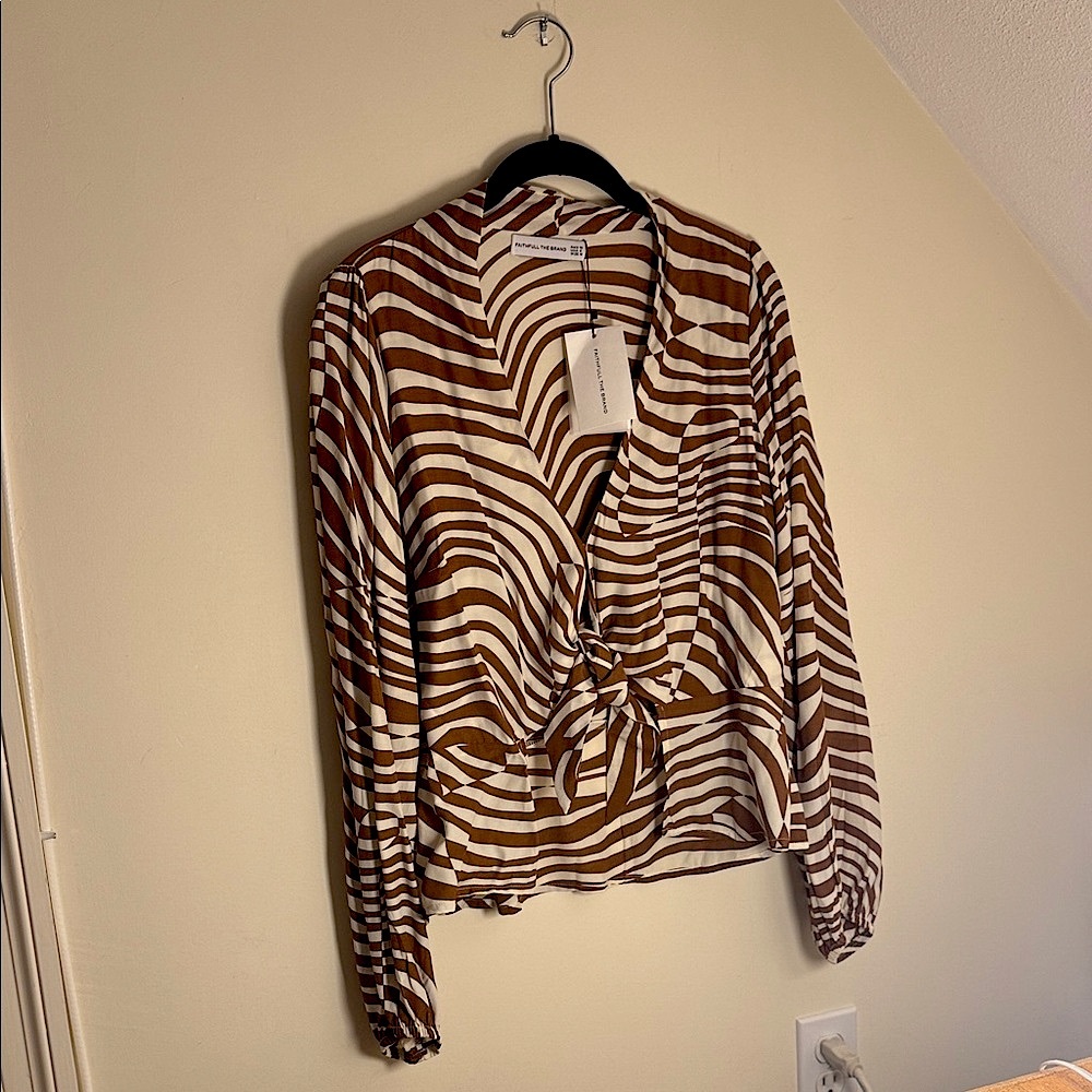 Faithfull the Brand Brown and White Striped Top
